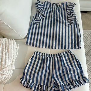J.Crew Girls Striped Ruffle Blouse and Short Set
